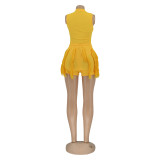 Women'S Solid Fringed Lace Sleeveless Bodysuit Shorts Two-Piece Set