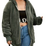 Women's Autumn And Fleece Hooded Zipper Long Sleeve Plus Size Jacket