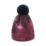 Autumn And Winter Shiny Woolen Hat Hip-Hop Street Fur Ball Knitting Hat For Men And Women