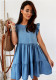 Spring And Summer Casual Career Solid Color Round Neck Loose Medium Denim Dress
