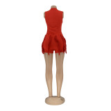 Women'S Solid Fringed Lace Sleeveless Bodysuit Shorts Two-Piece Set