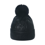 Autumn And Winter Shiny Woolen Hat Hip-Hop Street Fur Ball Knitting Hat For Men And Women