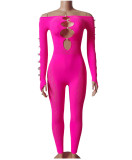 Women Off Shoulder Cut Out Long Sleeve Jumpsuit