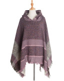 Women herringbone pattern hooded shawl cloak