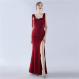 Women Elegant Slit Formal Party Evening Dress