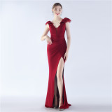 Women Elegant Slit Formal Party Evening Dress