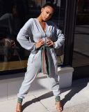Women Sexy Elastic Waist Loose Hooded Zipper Top