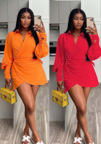 Women Casual Solid Shirt Dress