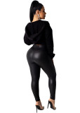 Women Sexy Elastic Waist Loose Hooded Zipper Top
