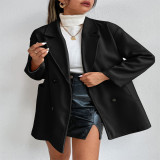 Women Double Breasted Solid Turndown Collar Long Sleeve Jacket
