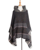 Women herringbone pattern hooded shawl cloak