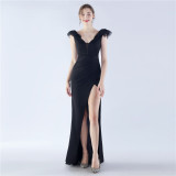Women Elegant Slit Formal Party Evening Dress