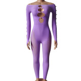 Women Off Shoulder Cut Out Long Sleeve Jumpsuit