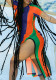 Plus Size Women Short Sleeve Striped Mesh Slit Dress