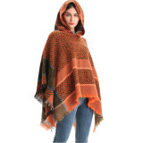 Women herringbone pattern hooded shawl cloak