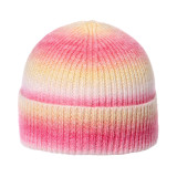 Autumn and winter gradient tie-dye printed warm hat rainbow woolen hat
