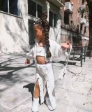 Girls' autumn American jacket and wide-leg pants two-piece set