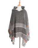 Women herringbone pattern hooded shawl cloak