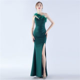 Women Elegant Ostrich Feather Formal Party Evening Dress