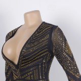 Women Sexy Beaded V-Neck Stretch Jumpsuit