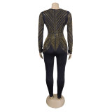 Women Sexy Beaded V-Neck Stretch Jumpsuit