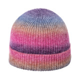 Autumn and winter gradient tie-dye printed warm hat rainbow woolen hat