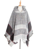 Women herringbone pattern hooded shawl cloak