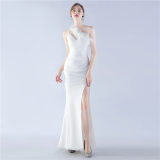 Women Elegant Ostrich Feather Formal Party Evening Dress