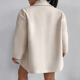Women Double Breasted Solid Turndown Collar Long Sleeve Jacket