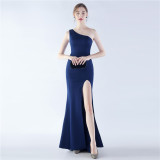 Women Elegant Satin Slit Formal Party Evening Dress
