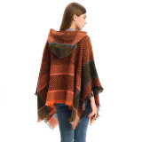 Women herringbone pattern hooded shawl cloak