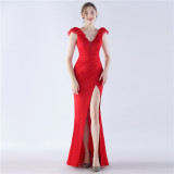 Women Elegant Slit Formal Party Evening Dress
