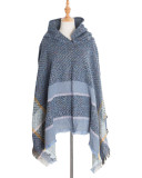 Women herringbone pattern hooded shawl cloak