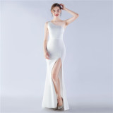 Women Elegant Satin Slit Formal Party Evening Dress