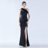 Women Elegant Ostrich Feather Formal Party Evening Dress
