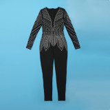 Women Sexy Beaded V-Neck Stretch Jumpsuit