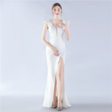 Women Elegant Slit Formal Party Evening Dress