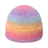 Autumn and winter gradient tie-dye printed warm hat rainbow woolen hat