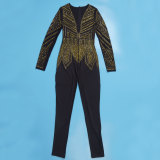 Women Sexy Beaded V-Neck Stretch Jumpsuit
