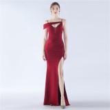 Women Elegant Slit Formal Party Evening Dress
