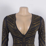 Women Sexy Beaded V-Neck Stretch Jumpsuit