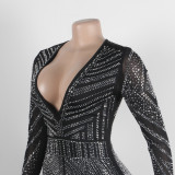 Women Sexy Beaded V-Neck Stretch Jumpsuit