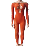 Women Off Shoulder Cut Out Long Sleeve Jumpsuit