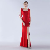 Women Elegant Slit Formal Party Evening Dress
