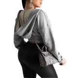 Women Sexy Elastic Waist Loose Hooded Zipper Top