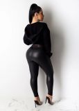 Women Sexy Elastic Waist Loose Hooded Zipper Top