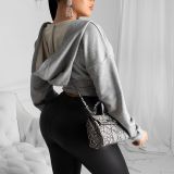 Women Sexy Elastic Waist Loose Hooded Zipper Top