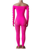 Women Off Shoulder Cut Out Long Sleeve Jumpsuit
