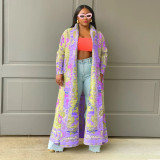 Pleated Printed Plus Size Long Jacket for Women