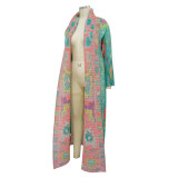 Pleated Printed Plus Size Long Jacket for Women